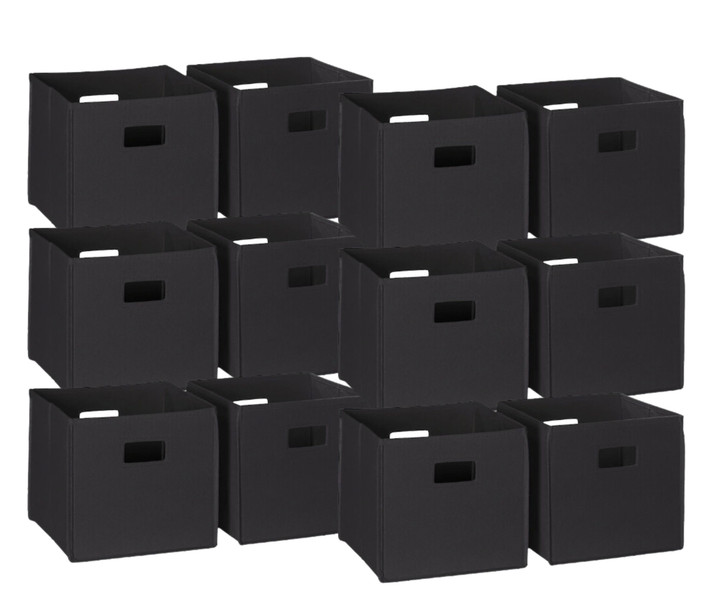 RiverRidge Home Fabric Folding Bins in Black - Set of 2, Compact and Space-Saving 11" X 11" X 1.5" (6/CASE)-A2ZHOME