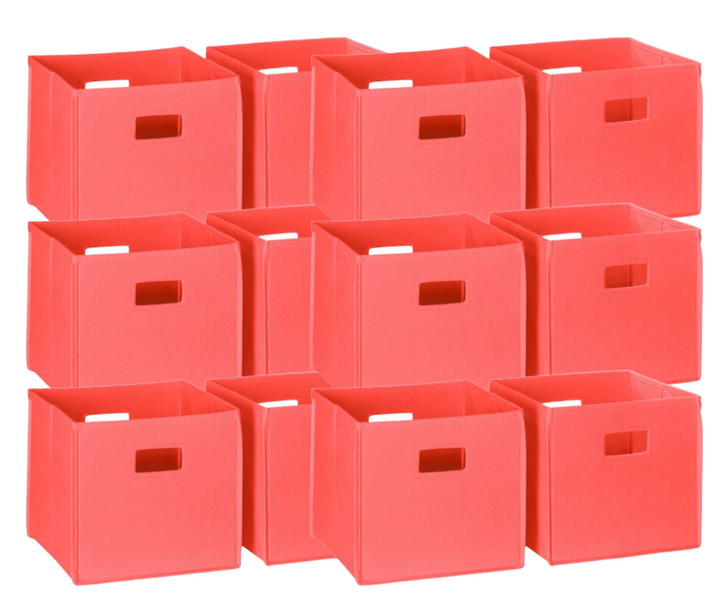 RiverRidge Home Fabric Folding Bins in Coral (2-Pack) - Compact and Colorful Storage Solution (11" X 11" X 1.5") - Case of 6-A2ZHOME