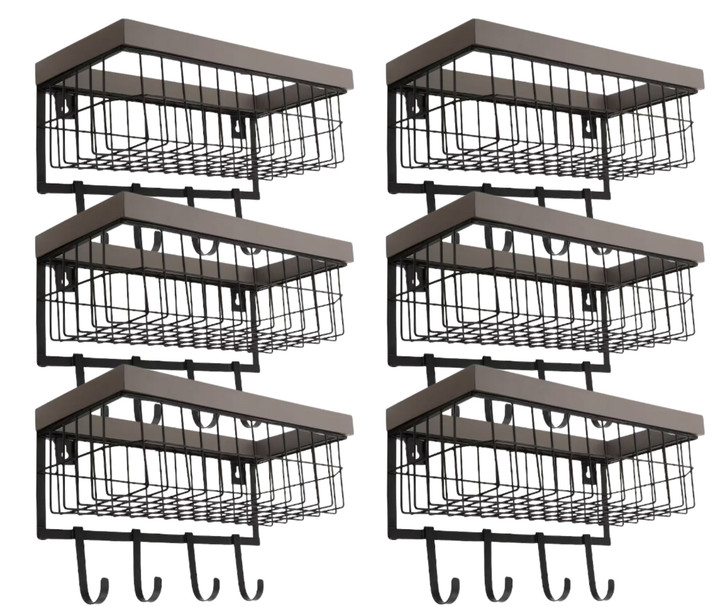 StyleWell 16-inch Wire Shelf Storage with 4 Removable Hooks - Black/Grey (15.8" X 8" X 10.2") - Case of 6-A2ZHOME