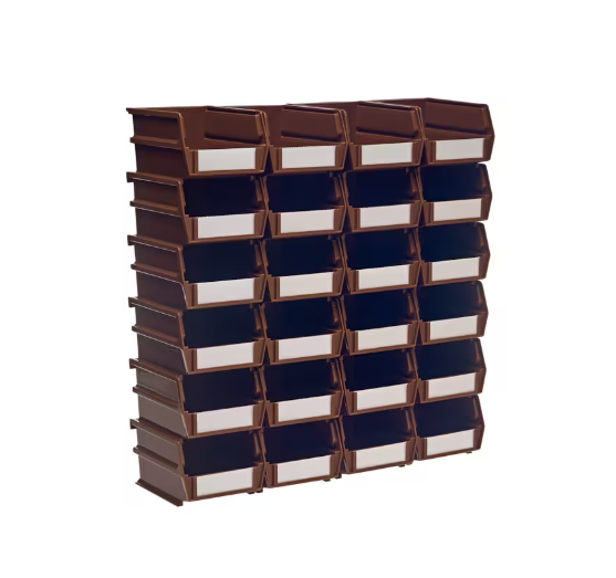 Triton 5-3/8 in. x 4-1/8 in. x 3 in. Stacking, Hanging, Interlocking Polypropylene Bin in Brown (24-Piece) - 8.88" X 11.5" X 12.5-A2ZHOME