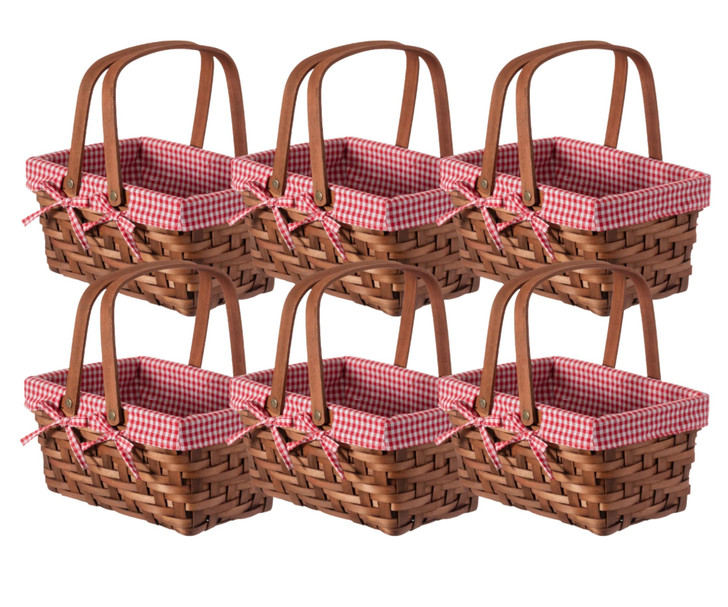 Vintiquewise Small Rectangular Picnic Basket Lined with Gingham Lining - 9" X 13" X 7" (6/CASE)-A2ZHOME