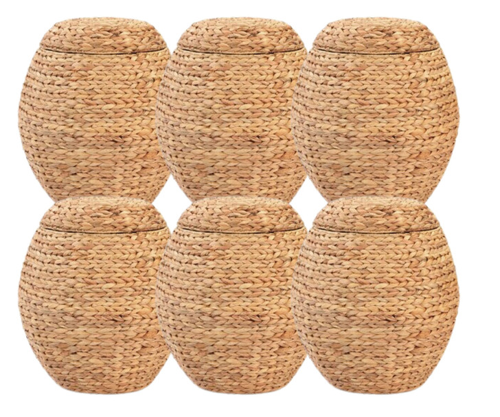 Vintiquewise Natural Multipurpose Barrel Storage Tub with Lid - Basket for Organizing - Ottoman Stool - 19.5" X 19.5" X 19.5" (6/CASE)-A2ZHOME