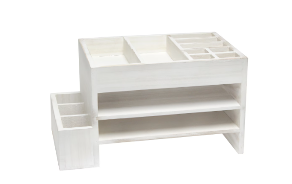 Elegant Designs 15.5 Inch White Wash Home Office Tiered Desk Organizer with Storage Cubbies and Letter Tray - 11"x11"x18"-A2ZHOME