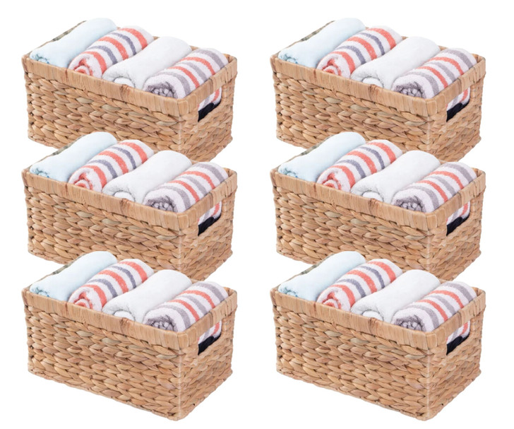 Vintiquewise Natural Water Hyacinth Rectangular Storage Bin Basket - (Case of 6) - 11"x13"x9"-A2ZHOME