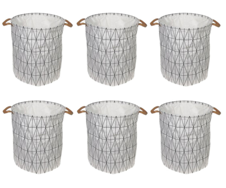 IH Casa Decor Round Fabric Hamper with Handle - White Diamond (Case of 6) - 16"x16"x20"-A2ZHOME