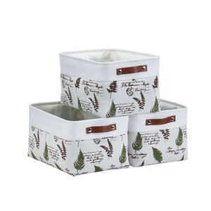 DECOMOMO Large Foldable Storage Bin with Handles - Green Tree (12"x16"x4") - Set of 3-A2ZHOME