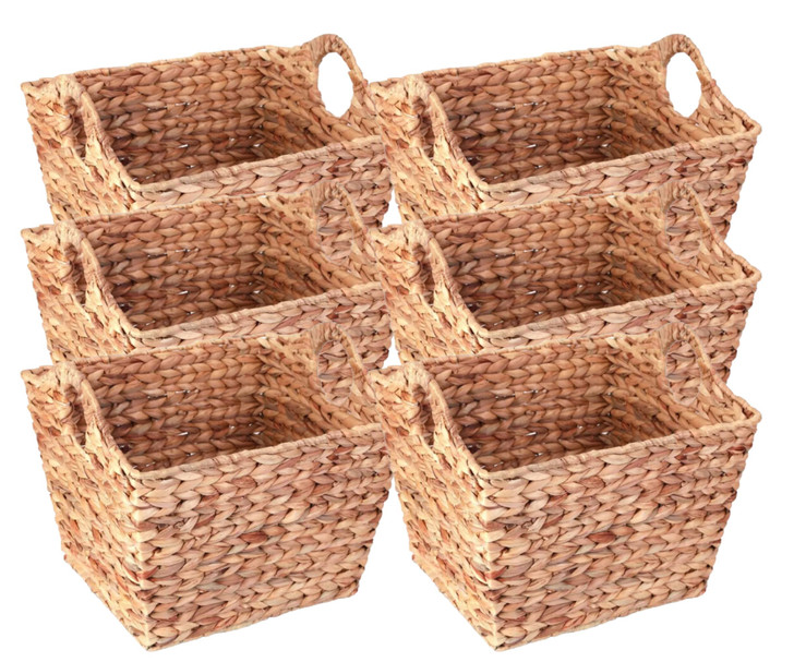 Vintiquewise Water Hyacinth Rectangular Wicker Storage Baskets with Cutout Handles, Large (19"x20"x14")(6/CASE)-A2ZHOME