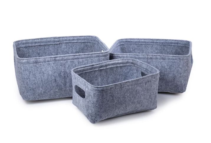 Truu Design Stylish Felt Storage Basket Set - Light Grey (11"x16"x8")-A2ZHOME