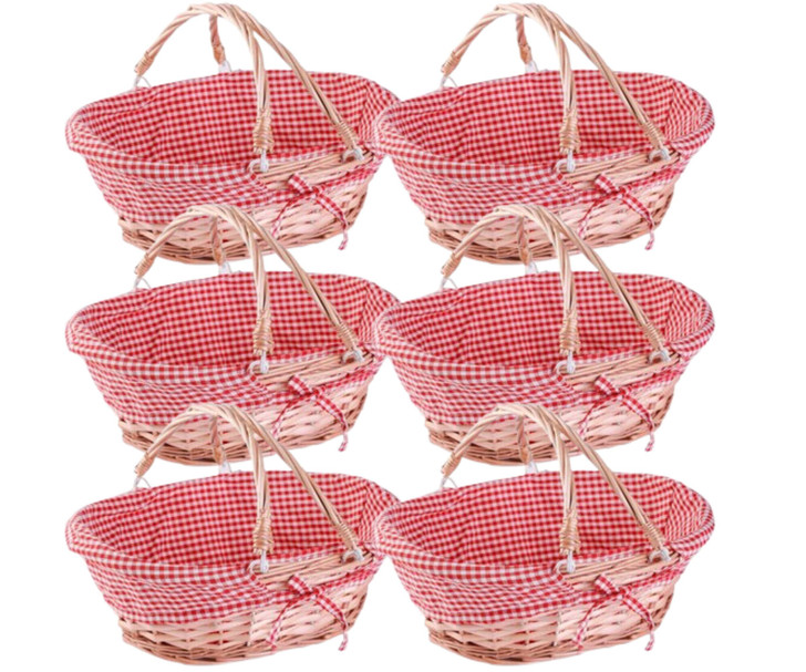Vintiquewise Oval Willow Basket with Double Drop Down Handles and Red White Plaid Lining (11"x9"x14")(6/CASE)-A2ZHOME