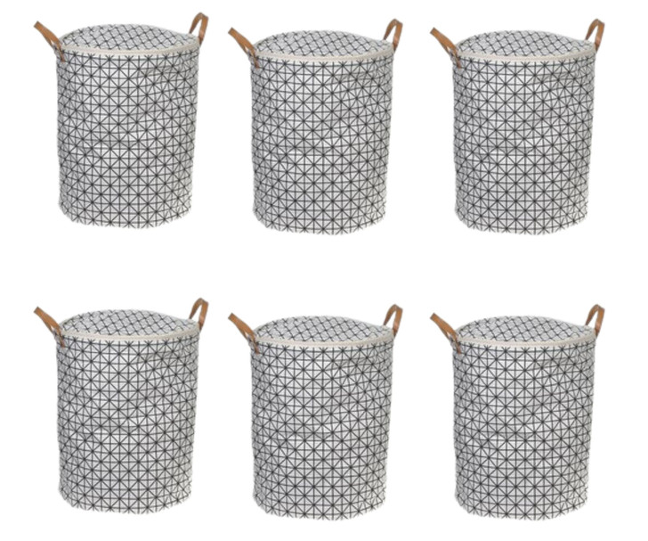 IH Casa Decor Round Fabric Hamper with Zipper Lid - Checkered Tiles (Case of 6) - 16"x16"x20"-A2ZHOME
