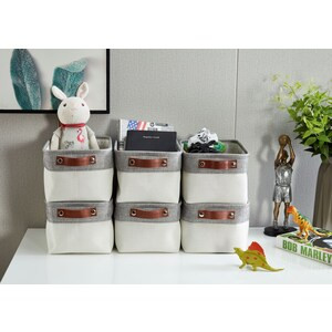 DECOMOMO Small 6-Pack Foldable Storage Bin with Handles - White and Grey- 11"x13"x6"-A2ZHOME