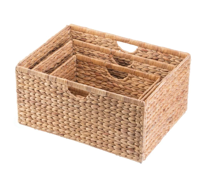 Vintiquewise Foldable Water Hyacinth Storage Bin Set of 3 - 15"x36"x11" - Natural and Durable Organization Solution-A2ZHOME