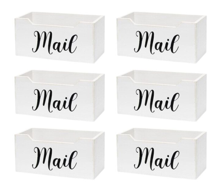 Elegant Designs 11.5 Inch White Wash Rustic Wooden Tabletop Script Word "Mail" Organizer Box, Letter Holder (Case of 6) - 7"x7"x13"-A2ZHOME