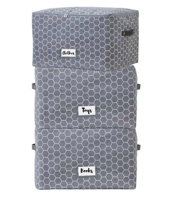 DECOMOMO 90L Large Clothes Storage Bag with Label Holders - Grey (Set of 3) - 8"x12"x6"-A2ZHOME