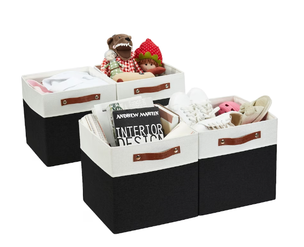 DECOMOMO Cube 11" Foldable Storage Bins with Handles - Grey and White (Set of 4) - 11"x13"x6"-A2ZHOME
