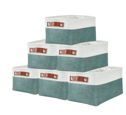 DECOMOMO Small Foldable Storage Bins with Handles - Green and White (Set of 6) - 11"x13"x6"-A2ZHOME
