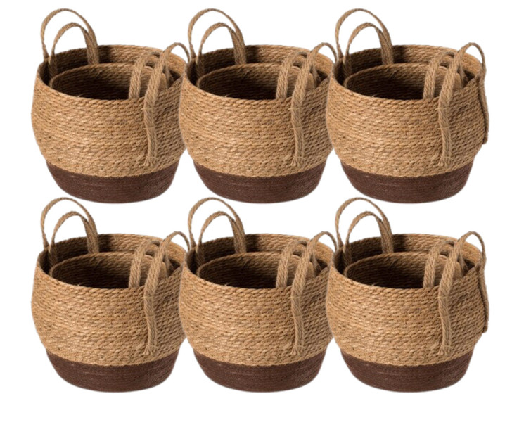Vintiquewise Decorative Round Storage Basket Set of 2 with Woven Handles - 19"x13"x13" (Case of 6)-A2ZHOME