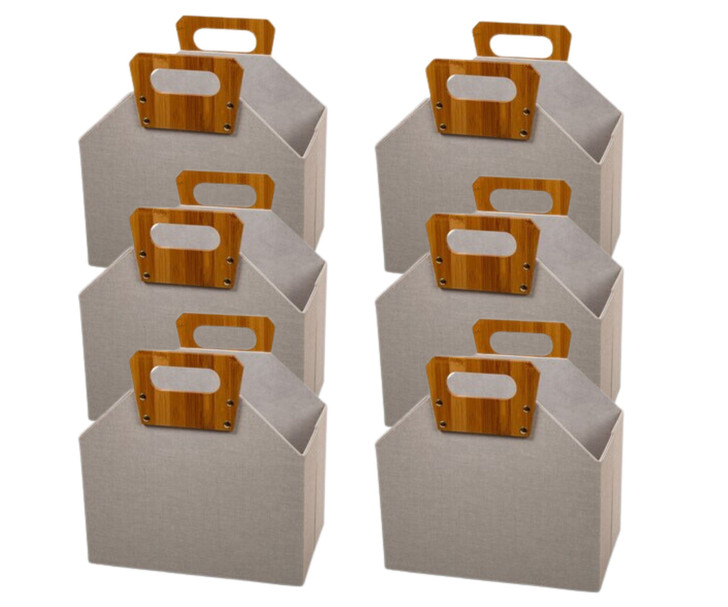 Truu Design Woven Paper Storage Basket with Bamboo Handle - Beige (Case of 6) - 13.8"x13.4"x3"-A2ZHOME