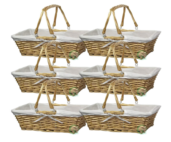 Vintiquewise Rectangular Willow Basket with White Fabric Lining - Set of 6, 14" x 13" x 4"-A2ZHOME