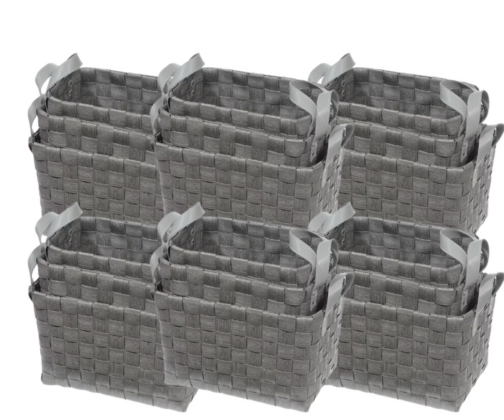 IH Casa Decor 3Pc Rectangular Nesting Basketweave Baskets with Handle - Gray - Set of 3, 12" x 11" x 16"(6/CASE)-A2ZHOME