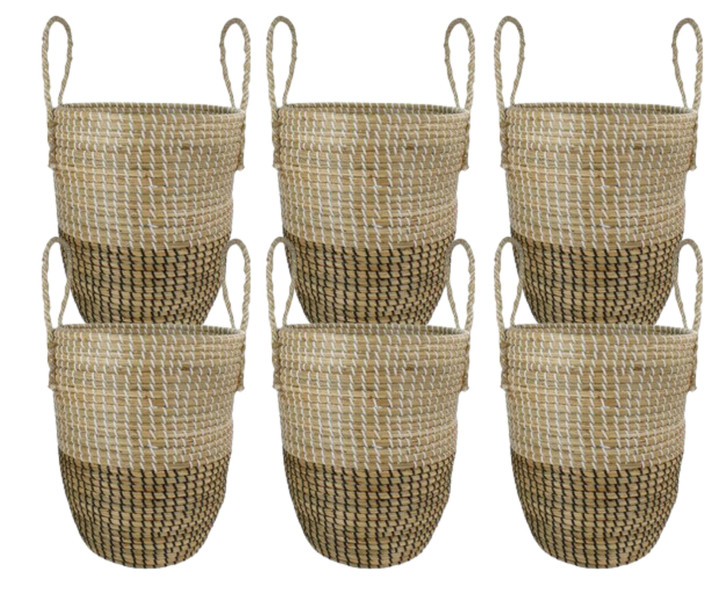 Northlight 14.5" Natural Woven Seagrass Wicker Storage Basket with Handles - 14" x 14" x 14" (6/CASE)-A2ZHOME