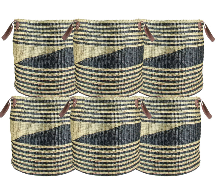 Northlight 15.5" Beige and Black Woven Seagrass Basket with Brown Handles - 15" x 15" x 20" (6/CASE)-A2ZHOME
