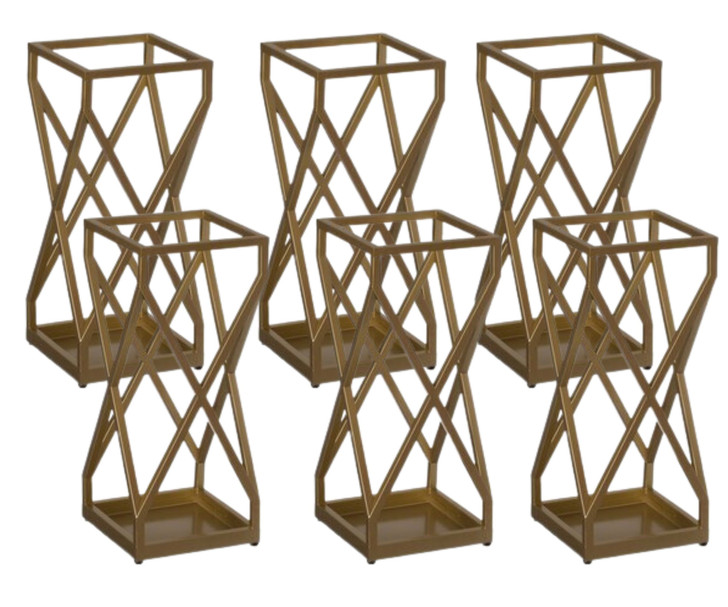 Vintiquewise Decorative Gold Square X Design Umbrella Holder Stand - 22" x 12" x 26" (6/CASE)-A2ZHOME