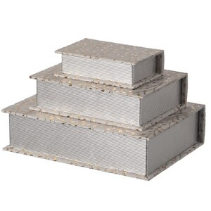 Vintiquewise White Musical Set of 3 Velvet Vintage Storage Wooden Antique Decorative Book Box Holders - 15" x 11" x 9"-A2ZHOME