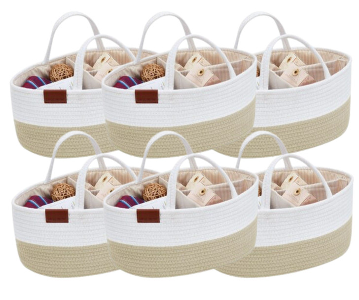 DECOMOMO Diaper Caddy Organizer with Removable Divider - Beige and White - 11" x 13" x 6"(6/CASE)-A2ZHOME