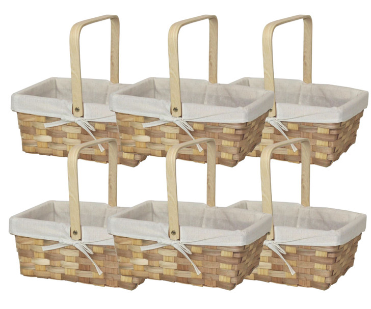Vintiquewise 12 Inch Rectangular Woodchip Picnic Basket Lined with White Fabric - 12" x 9" x 11" - (6/CASE)-A2ZHOME