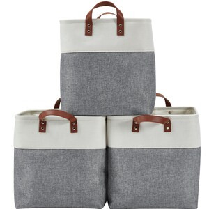 DECOMOMO 42L Foldable Storage Bin with Handles - Slate Grey and White - 14" x 18" x 4" - Set of 3-A2ZHOME