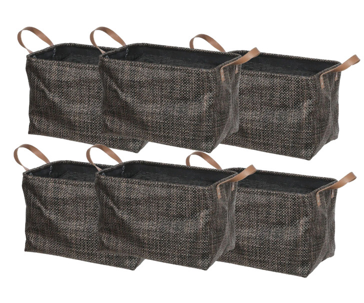 IH Casa Decor Rectangular Textilene Storage Basket with Handles - Chocolate - 11" x 15" x 10" - (6/CASE)-A2ZHOME
