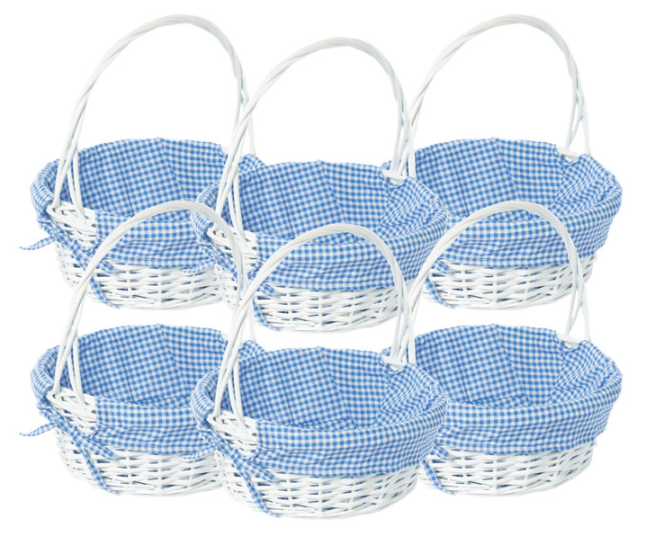 Vintiquewise White Round Willow Gift Basket with Blue and White Gingham Liner and Handles - Medium 13" x 20" x 14" - (6/CASE)-A2ZHOME