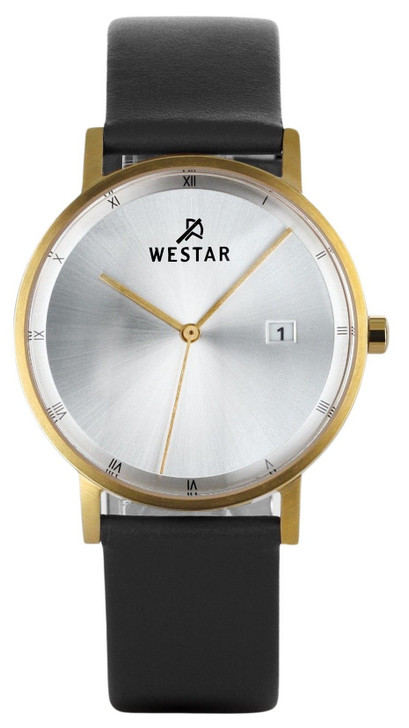 Westar Profile Black Leather Strap Silver Dial Quartz 50221gpn107 Men's Watch