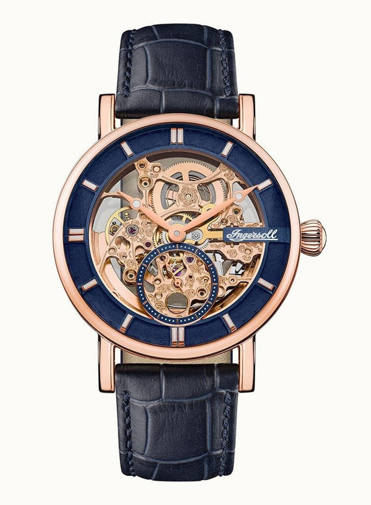 Ingersoll The Herald Leather Strap Blue Skeleton Dial Automatic I00407b Men's Watch