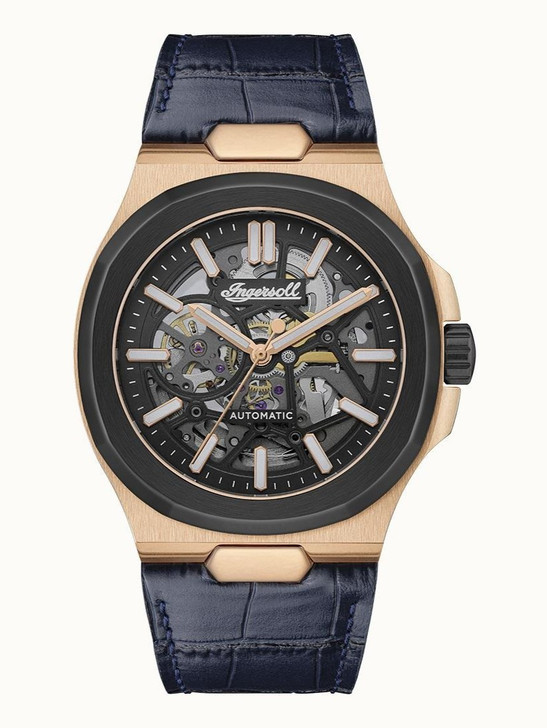 Ingersoll The Catalina Leather Strap Black Skeleton Dial Automatic I12506 Men's Watch