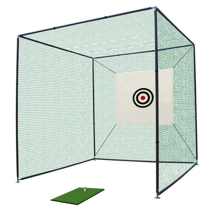 Golf Practice Net Cage w/ Metal Frame Hitting Net Kit Indoor Outdoor 10X10X10FT 