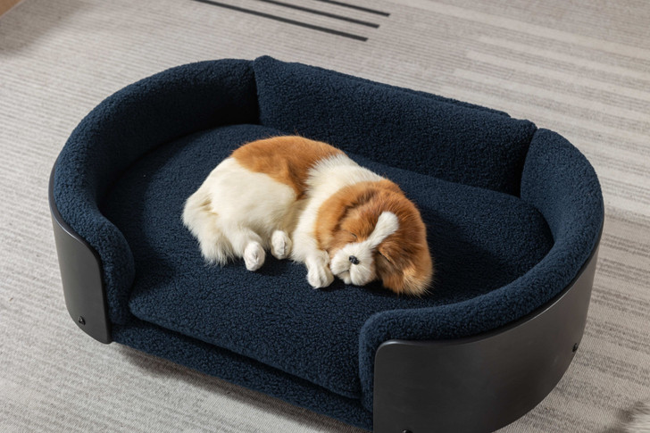A2ZHOME Scandinavian style Elevated Dog Bed Pet Sofa With Solid Wood legs and Black Bent Wood Back, Cashmere Cushion,Mid Size