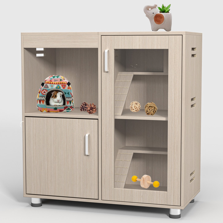 A2ZHOME Guinea Pig Cages,4-Tier Hamster Cage Wood with Storage Cabinet, House for Rat Chinchilla, Openable Top, Acrylic Windows, Living World Deluxe Habitat X-Large