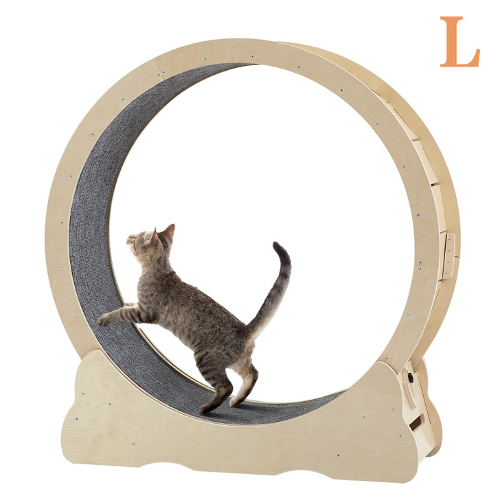 A2ZHOME Cat Exercise Wheel - Indoor Cat Treadmill with Carpeted Running Track, Safety Cat Treadmill with Latch, Weighted Wheel for Cats, Add Fun to Cat Exercise, Natural Wood Color, 39.4"L x 13.2"W x 41.3"H