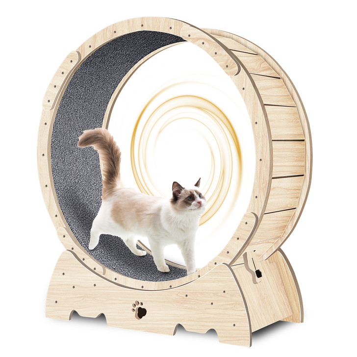 A2ZHOME Cat Exercise Wheel for Indoor Cats, Cat Running Wheel with Carpeted Runway, Cat Sport Treadmill Wheel for Kitty's Longer Life, Fitness Weight Loss Device, 37" Natural Wood Color