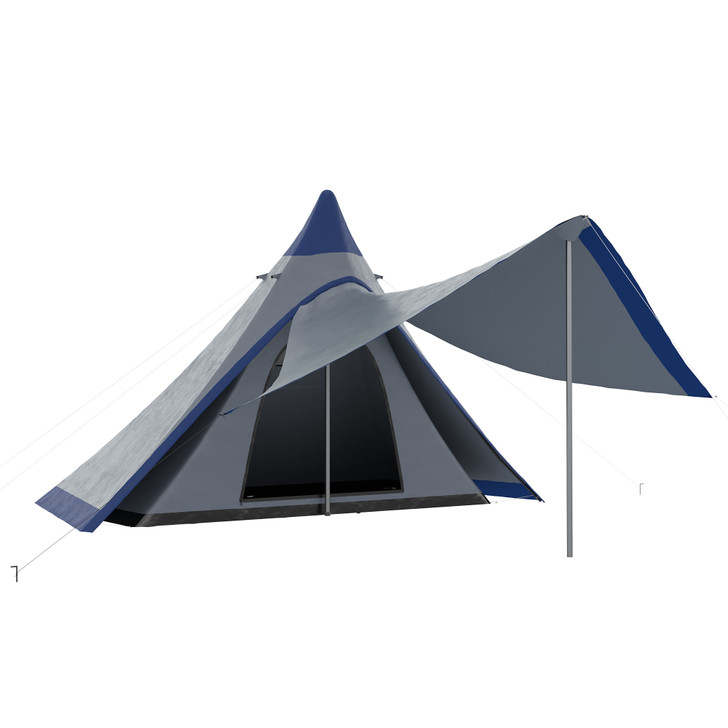 A2ZHOME 15.4'x15.4'x8.5' Teepee Tent, Waterproof Camping Tent with Porch Area, Floor and Carry Bag, for 2-3 Person Outdoor Backpacking Camping Hiking, Blue