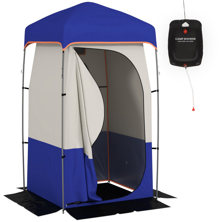 A2ZHOME Portable Shower Tent, Privacy Shelter, Camping Dressing Changing Tent Room with Solar Shower Bag, Floor and Carrying Bag, Blue