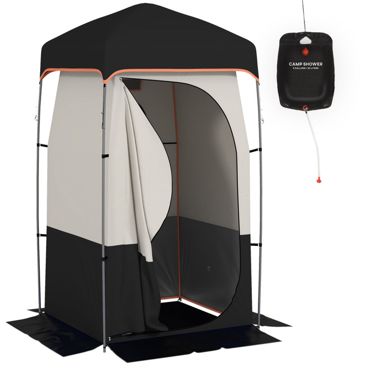 A2ZHOME Portable Shower Tent, Privacy Shelter, Camping Dressing Changing Tent Room with Solar Shower Bag, Floor and Carrying Bag, Black