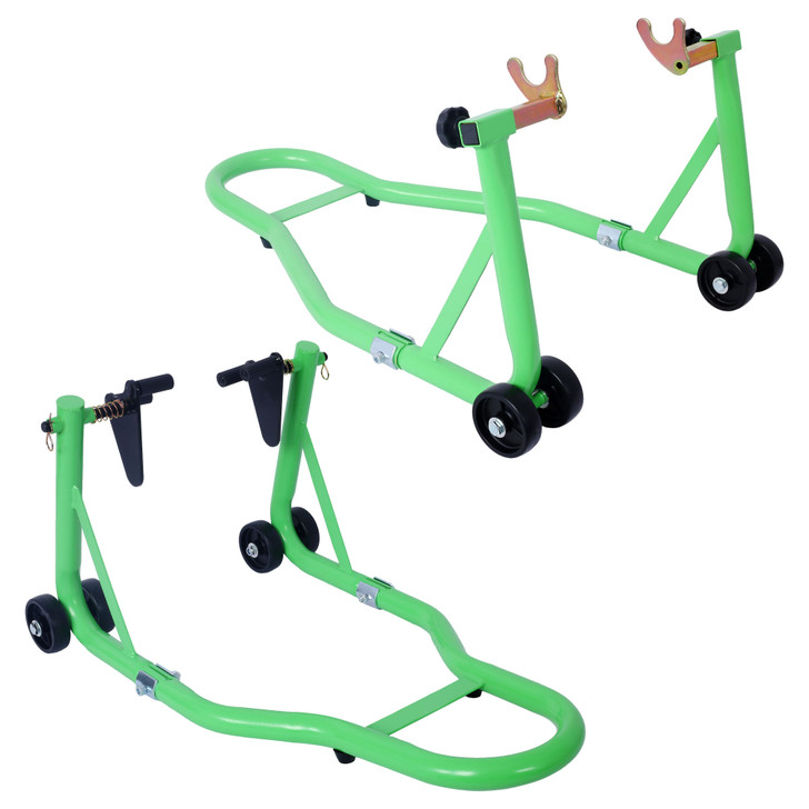 A2ZHOME Motorcycle Stand 1000LB Sport Bike Front and Rear Wheel Lift Swingarm Paddock Stands Black U green
