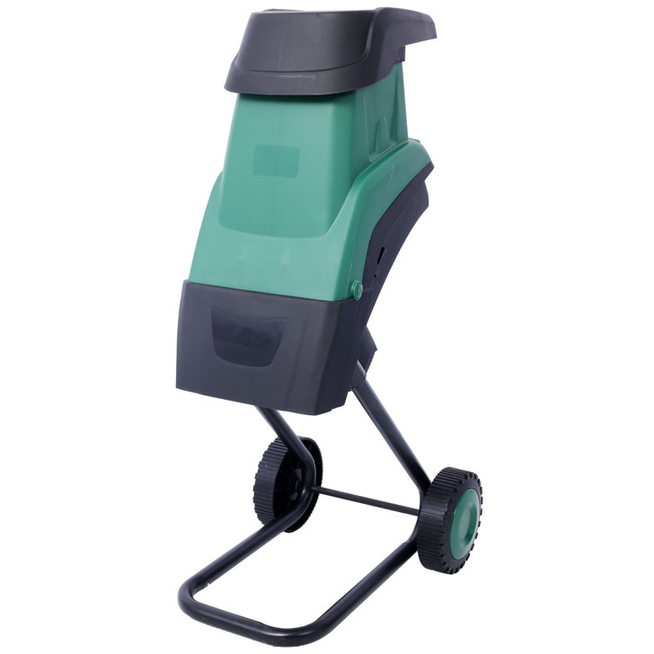 A2ZHOME 15Amp Electric Wood Chipper/Shredder with Wheels Electric Garden Shredder Portable Chipping Width Collection Bag, Double Sided Blade System, Auto Shut-Off Green