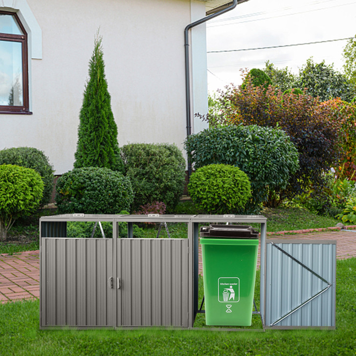 A2ZHOME Stores 3 Garbage Bin Shed: Secure and Stylish Storage for Your Trash Cans