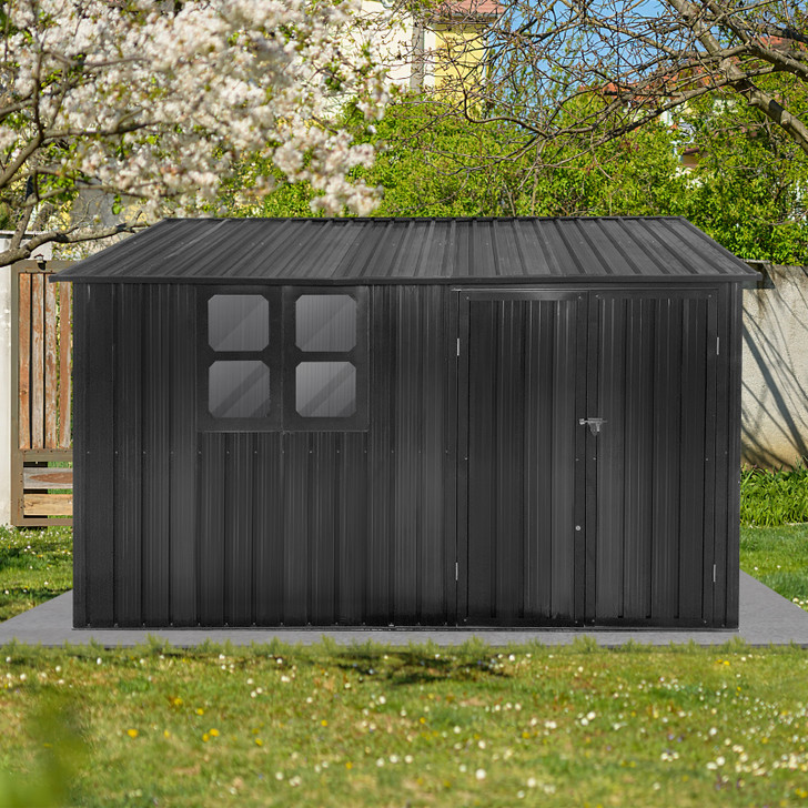 A2ZHOME Metal Garden Shed 10ft x 8ft: Durable Outdoor Storage Solution in Dark-Grey with Window