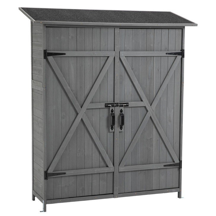 A2ZHOME Outdoor Storage Shed with Lockable Door: Elegant Wooden Tool Shed with Detachable Shelves and Pitch Roof