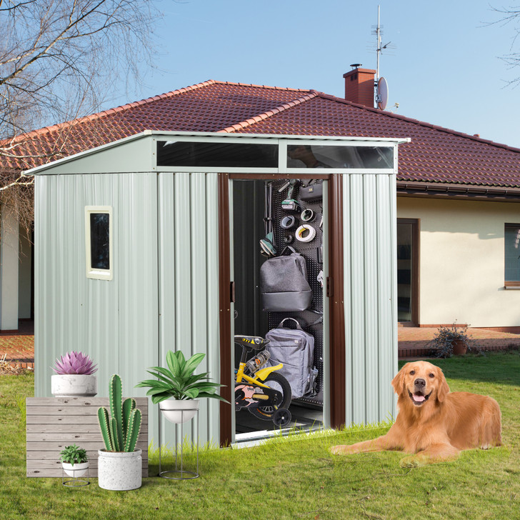 A2ZHOME 6ft x 5ft Outdoor Metal Storage Shed with Window (White): Compact and Durable Storage Solution for Your Outdoor Space